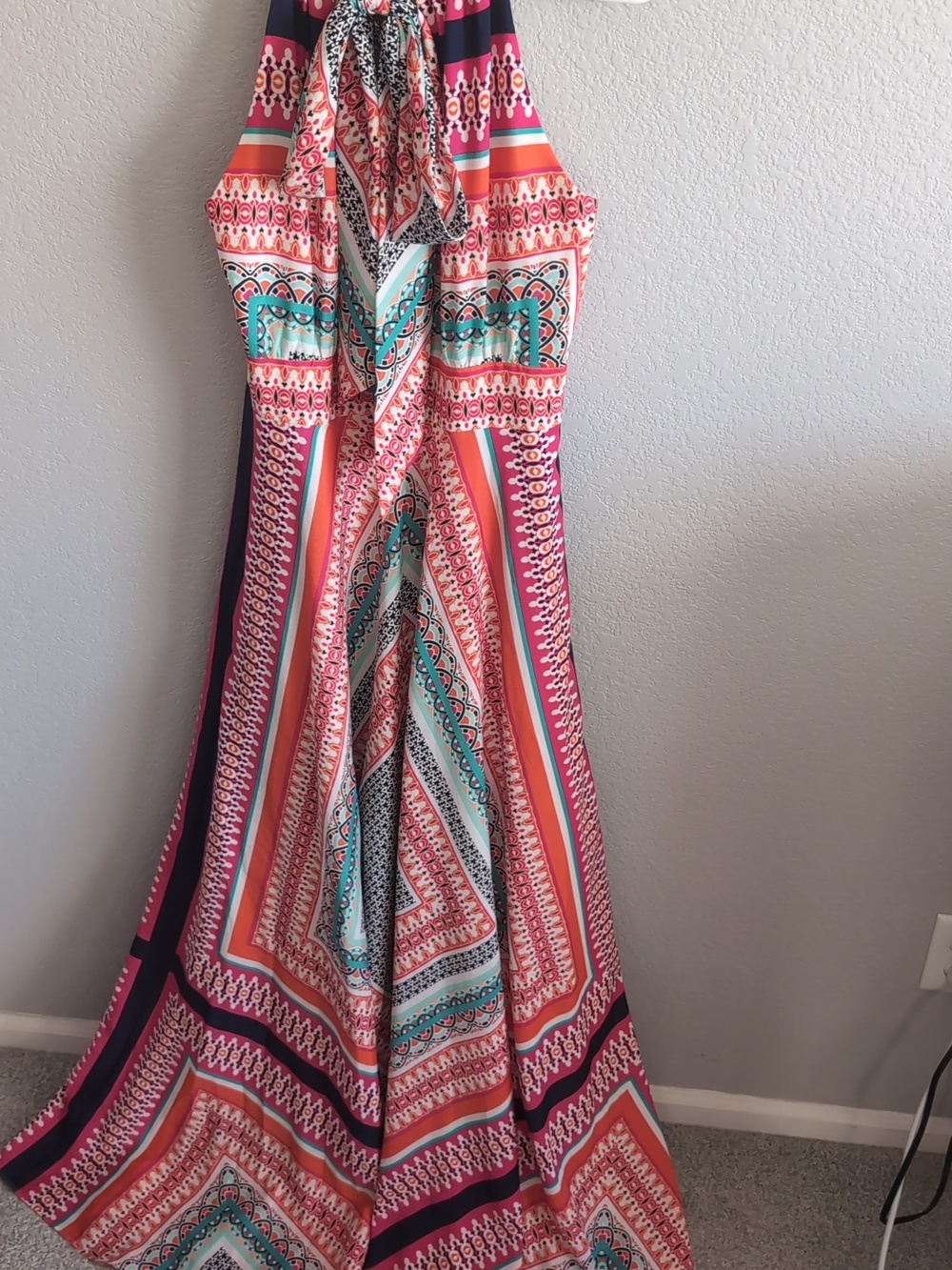 Eliza J Orange & Pink Halter Style Maxi Sun Dress With Tie - Picture 8 of 8